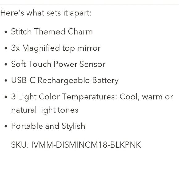 Impressions X Disney Minnie Mouse LED Rechargeable Compact Mirror - Picture 6 of 7